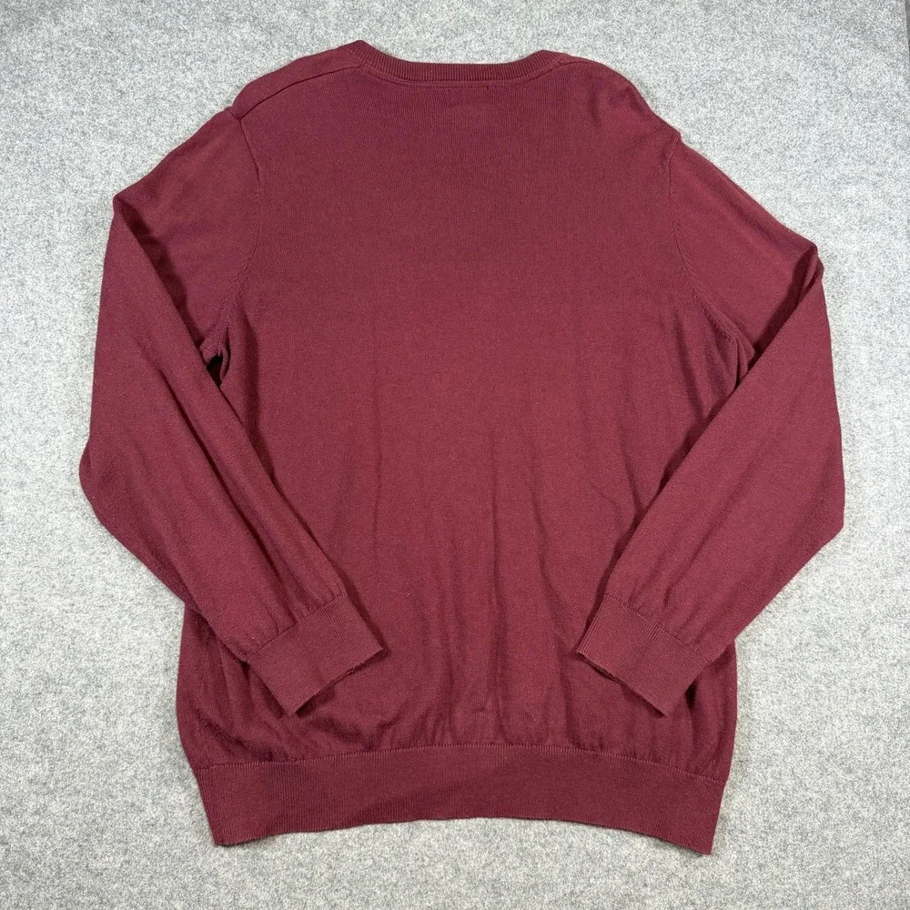 LL Bean Sweater Mens XL Red Wine V Neck Cotton Cashmere Pullover Knit Classic